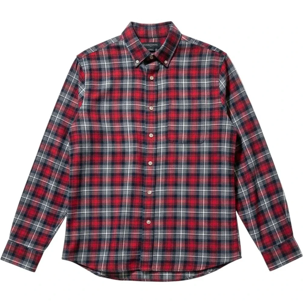 Banana Republic Red Plaid Shirt Mens Medium Untucked‎ Fit Classic